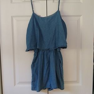 Denim Romper Ruffle Two Step Adjustable Strap